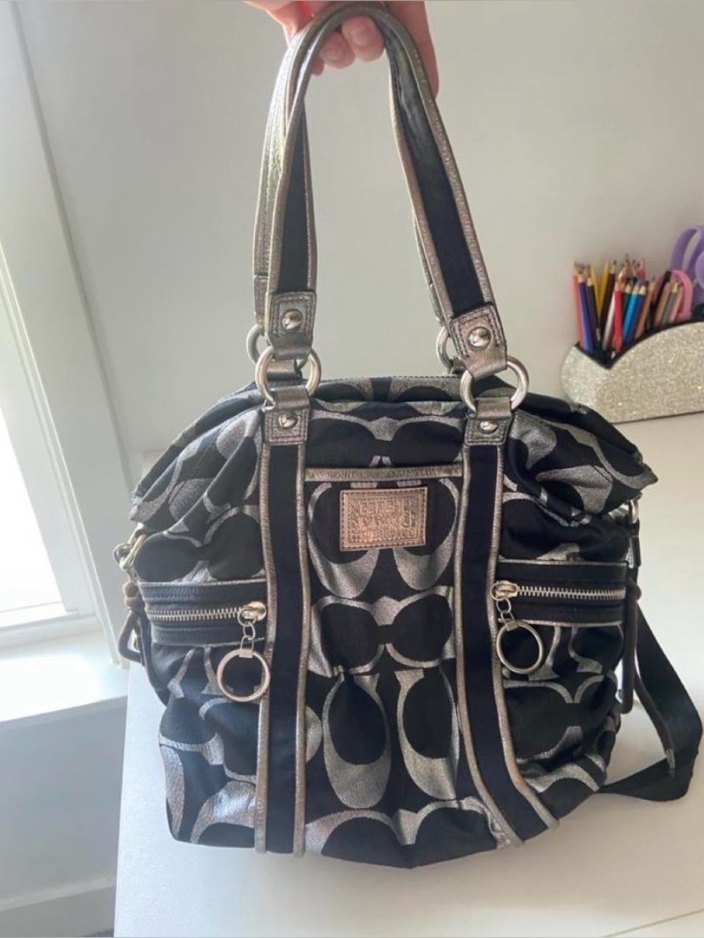 VINTAGE Y2K Coach black & silver bag